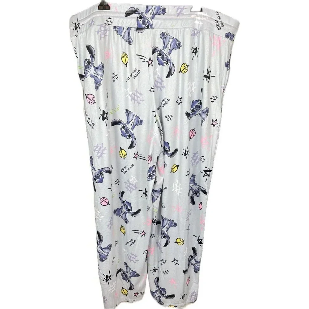 Disney +2X Blue Stitch Print Drawstring Elastic Waist Side Pockets Sleep Pants - Picture 2 of 4